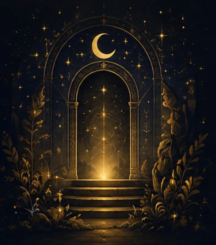 A glowing moonlit gateway