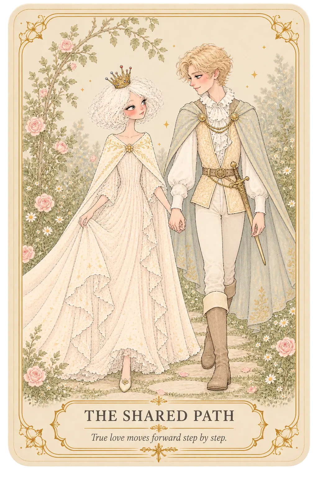 The Shared Path oracle card — True love moves forward step by step.