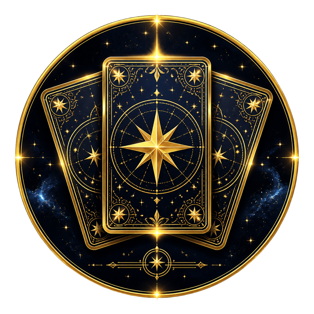 Three fanned golden tarot cards